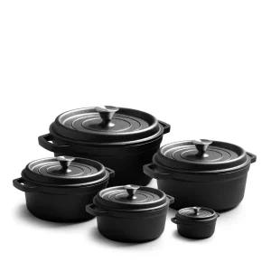 Enamel Cast Iron Casserole Pot, Dutch Oven with Lid, Black, 10-28 cm, All Stoves