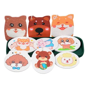 Environmentally Friendly Wood Pulp Sponge Compressed Kitchen Scouring Pads Cartoon Animal Design for Washing Dishes