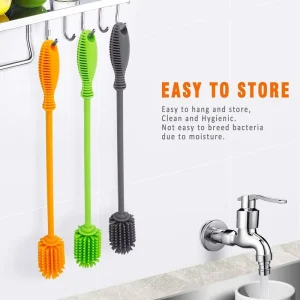 Ergonomic Long Handle Silicone Kitchen Cleaning Tool Reusable Soft Bottle Scrubber Hydro Flask Baby Bottles Thermoses Drink Cups