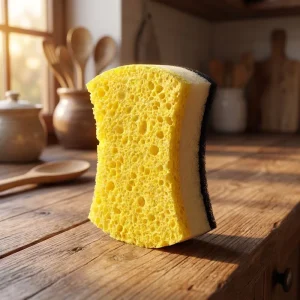 Ergonomic Wave Shape Dishwashing Sponge Double Sided Cellulose Scouring Pad with High Density PU Foam Core