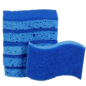 Esun Eco Friendly Cellulose Dish Washing Scrub Sponge for Kitchen Double Sided Wood Pulp Wave Shape High Absorption Sponge