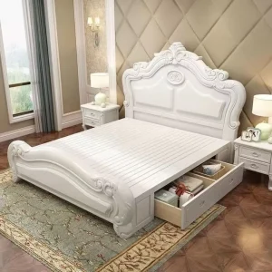 European Classical French Provincial Bed Solid Oak Wood European Design Size White Wood Bed