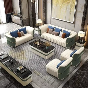European Italy Luxury Italian Leather Sofa Set High End Light Luxury Square L Shape for Living Room Large Unit Mansion Furniture
