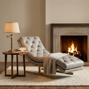 European Retro Genuine Leather Lounge Chair with Solid Wood Frame