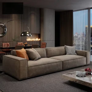 European-Style Minimalist Three-Seater Convertible Fabric Sofa Bed with Tofu Block Design