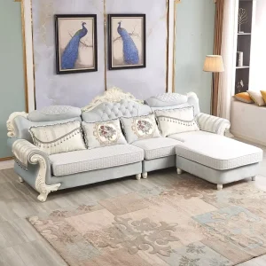 European-Style Solid Wood Corner Fabric Sofa