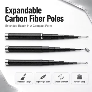 Expandable Carbon Fiber Poles Compact Telescopic Design Lightweight Body Smooth Extension Portable Setup for OEM Tool Kits