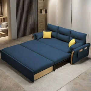 Expandable Fabric Upholstered Sofa Bed with Armchair