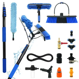 Extendable Aluminum Water-Fed Pole with Cleaning Brush for Household Window Cleaning