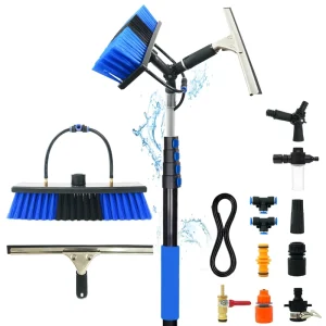 Extendable Aluminum Water-Fed Pole with Soft Brush for Window and Solar Panel Cleaning