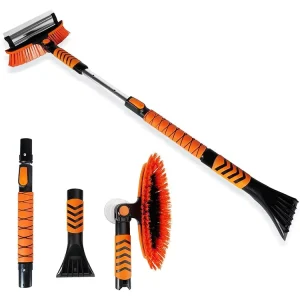 Extendable Plastic Ice Scraper Cleaning Brush SUV Truck Windscreen Snow Squeegee with Rotating Foam Handle for Cars