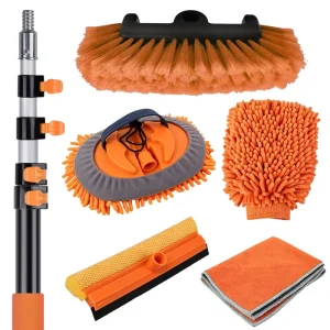 Extendable Poles Cleaning Kit Telescopic Pole Window Cleaner with Wash Brush Squeegee Duster Tire Brush for Car