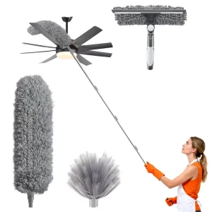 Extendable Telescopic Stainless Steel Duster Washable Long Extendable Handle (1.5m 4.9m) Cleaning Ceilings Cobwebs High