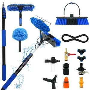 Extendable Water-Fed Cleaning Pole with Brush for Window and Solar Panel Cleaning