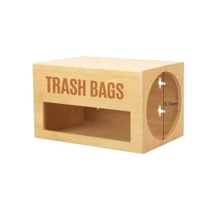 Extra Large Rectangle Open Side Eco Friendly Kitchen Trash Bag Dispenser Roll Holder Bamboo Trash Bag Holder Organizer for Trash