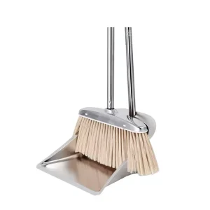 Extra Large Stainless Steel Broom Dustpan Set with Wooden Handle Flagged Bristle PET Broom Head Household Cleaning Sweeping Kit