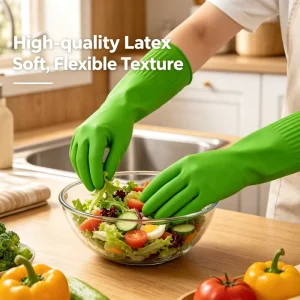 Extra Long Waterproof Soft Light Household Latex Gloves Rolled Cuff Kitchen Cleaning Oil Water Proof Reusable