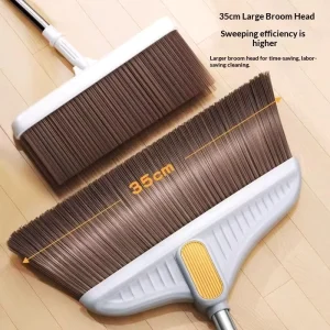 Extra long Classic Plastic Broom Soft Bristles Extra large Sweeping Widened Durable Thickened Handle 35-44in Height Dustpan