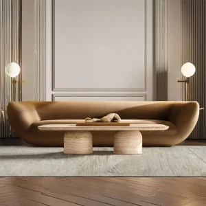 FERLY Modern Luxury Italian Style Living Room Furniture Sofa Home Fabric Curved Contour Loveseat Lotus Sofa Set 2