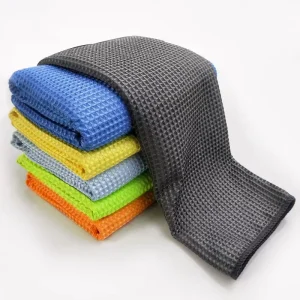 FF3146 Custom Microfiber Waffle Weave Glass Window Towel Lint Free Car Drying Towel Polishing Cloths Glass Cleaning Cloth