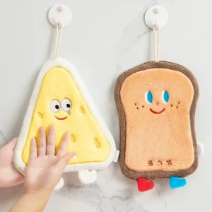 FF3452 Cartoon Toast Bread Microfiber Cleaning Cloths Rags Super Absorbent Dish Cloths Coral Fleece Bathroom Kitchen Hand Towel