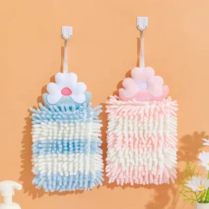 FF3474 Home Chenille Hand Drying Towel Super Absorbent Cleaning Cloths Rag Fuzzy Ball Hand Towel for Bathroom Kitchen