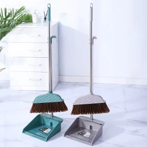 FF5191 Indoor Home Office Floor Sweeping Long Handle Standing Combo Self-Cleaning Teeth Broom and Dustpan Set