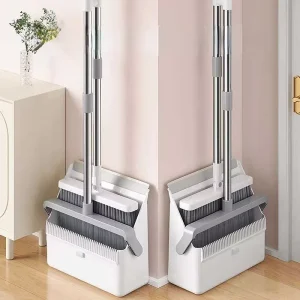 FF5199 Indoor 180° Adjustable Head Floor Sweeping Combo with Self-Cleaning Teeth Home Office Foldable Broom and Dustpan Set