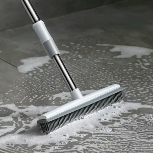 FF5789 Bathroom Shower Scrape Cleaning Brush Kitchen Garage Wall Deck Tub Tile Long Handle Silicone Bristle Floor Scrub Brush