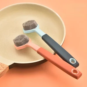 FF5950 Kitchen Pot Pan Dish Brush Long Handle Dishwashing Scrubber Silicone Bristle Kitchen Dish Scrub Brush