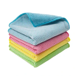 FF5962 Double Side Microfiber Cleaning Cloth Kitchen Steel Wire Dishwashing Rag Non Scratch Wire Dishcloth