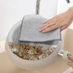 FF5964 Kitchen Reusable Steel Scrubber Double-Layer Wire Dish Cleaning Cloths Multipurpose Wire Dishwashing Rag