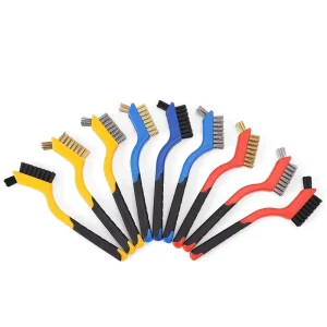 FF5973 Nylon Brass Stainless Steel Bristles with Curved Handle Grip Cleaning Brushes Dirt Paint Rust Wire Brush