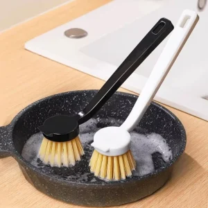 FF5976 Long Handle Kitchen Pot Pan Dish Brush with Scraper Bathroom Sink Scrubber Bristle Kitchen Dish Scrub Brush