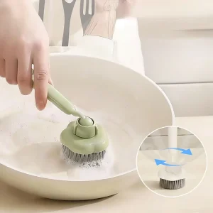 FF6021 Non Scratch Pan Pot Dishes Cleaning Brush Rotatable Head and Long Handle Kitchen Dish Scrub Brush