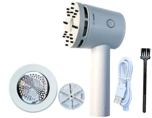 FS 9966R USB Rechargeable Lint Remover With Lint Roller Sticky 6 Leaf Blade Mini Desk Vacuum Cleaner