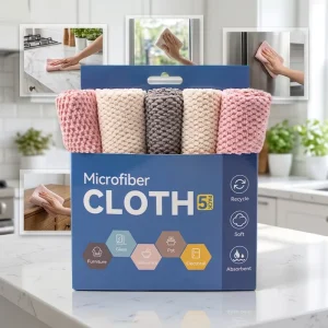 Factory 5 Pack Box Packaged Microfiber Jacquard Cleaning Cloth Soft High Absorption Reusable CleaningTowel