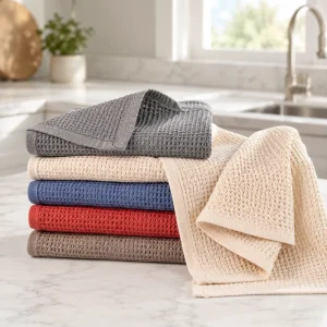 Factory Absorbent Cotton Waffle Cleaning Cloths for Household Hotel 300GSM 34*34cm Bulk Washable Thick Kitchen Towel