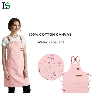 Factory Adult Chef Apron Custom Logo Waterproof Kitchen Aprons Tool Work Florist Garden Barber Salon Cotton Canvas Pink Apron