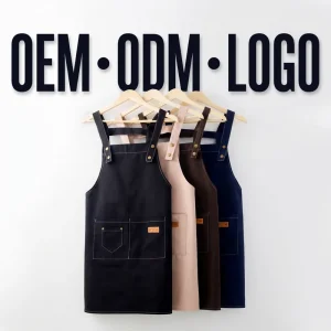 Factory Direct Custom Logo Denim Cotton Kitchen Apron Adjustable Bib with Pockets Sleeveless for Salon Cooking Unisex
