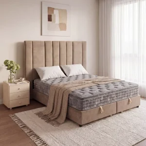 Factory Direct European Modern Adjustable Space-Saving King/Queen Upholstered Bed Frame with Underbed Storage