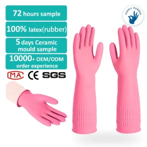 Factory Direct Extra Long 38cm Waterproof Non Slip Lightweight Household Rubber Kitchen Gloves Soft Comfortable Reusable