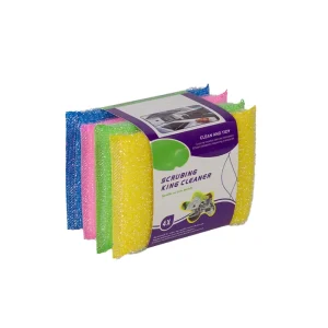 Factory Direct Four Piece Card Mounted Dish Sponge Scouring Pads Wire Cloth Oil Removal Pot Brush Multi Purpose Lightweight