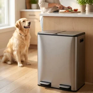 Factory Direct Kitchen Food Waste Recycle Bin Stainless Steel Rectangular Large Trash Can with Lid