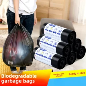 Factory Direct Ready to Ship Large Black Biodegradable Garbage Bag Perforated on Roll Thickened Trash Bag for Household Use