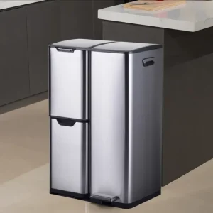 Factory Direct Sale High Quality 60L (13L+17L+30L) Matt Grey Triple Compartment Recycle Bin with Foldable Pedals