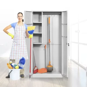 Factory Direct Sales Lockable Broom Outdoor Storage Garden Tool Clean Cabinet Patio Cupboard Metal Office Furniture