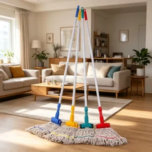 Factory Direct Supply Natural White Yarn Mop with Tiger Clamp Aluminum Pole for Household Commercial Cleaning