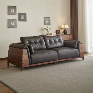 Factory Direct Vintage Minimalist 3 Seater Sofa Black Walnut Solid Wood Small Space Homestay Living Room Couch