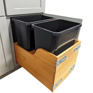 Factory Kitchen Cabinet Waste Bin Pull Out Waste Container Rubbish Two Box Wood Dustbins Recycle Built In Kitchen Trash Can